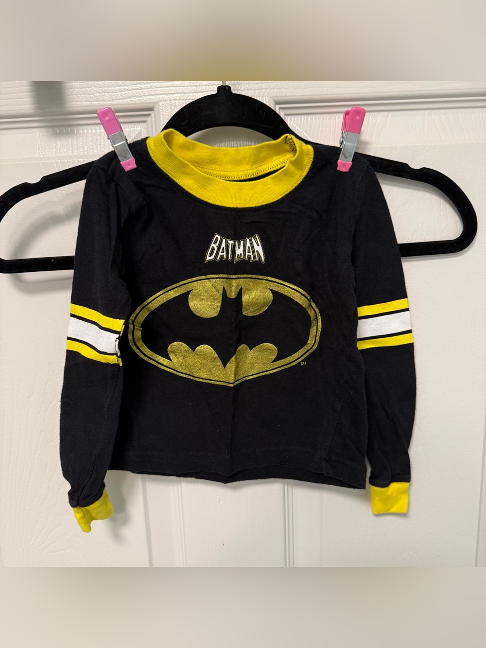 DC Comics Batman Toddler Boys L/S T Shirt Tee Top Black Yellow Sz XS 4 - 5